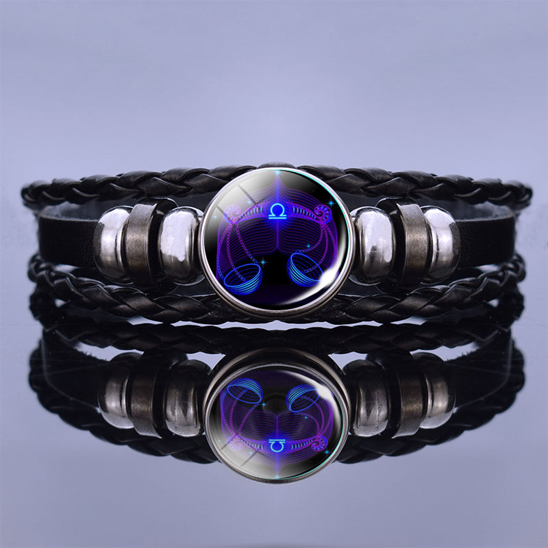 Luminous Twelve Constellation Couple Bracelet  Black Leather Bracelet