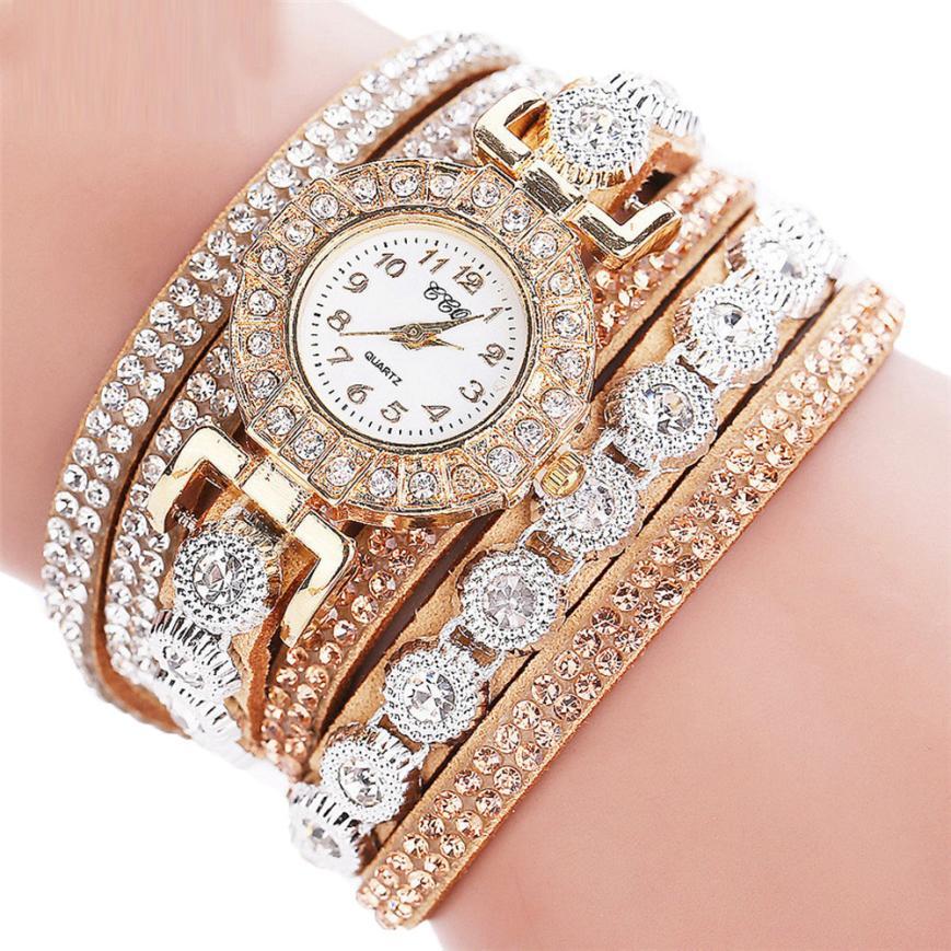 Relogio Mujer Cuarzo PU Cuero Rhinestone Reloj Pulsera