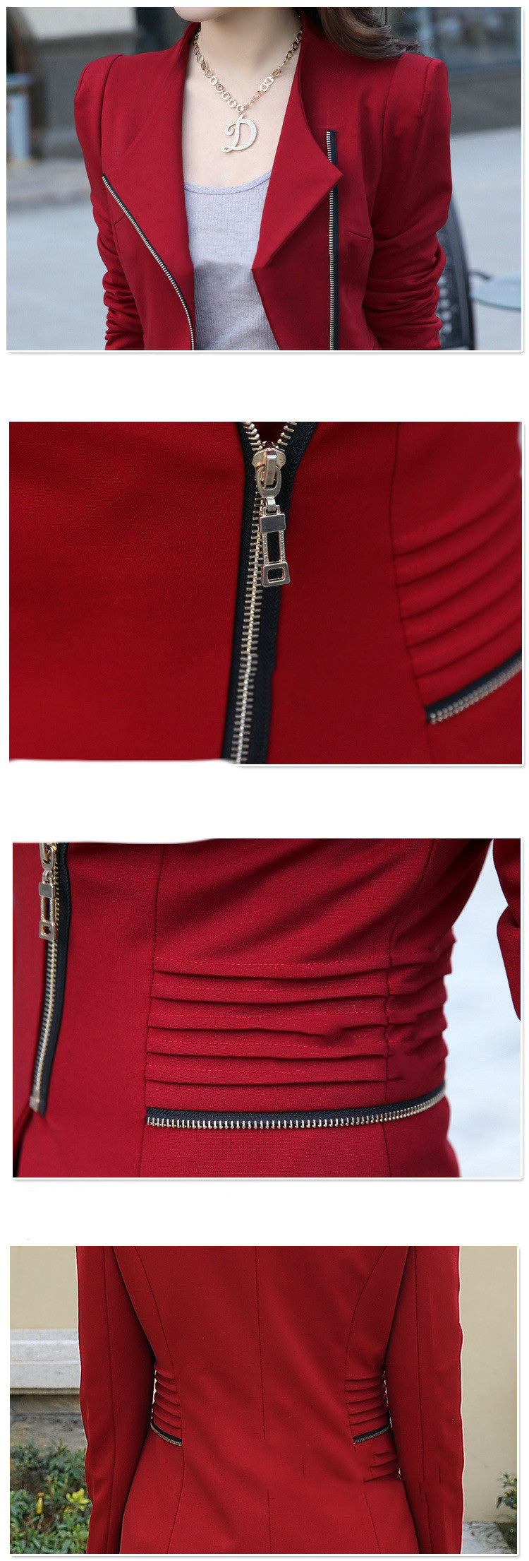 Women's Fashion Solid Color Zip Slim Fit Blazer