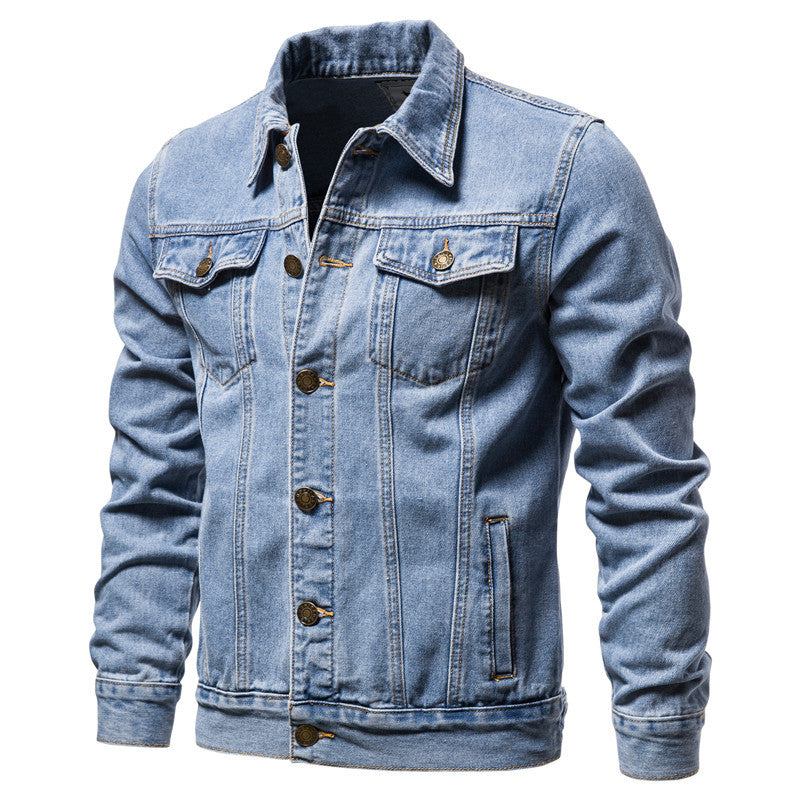 Men's Washed Denim Jacket Youth Casual Long Sleeve Lapel Top