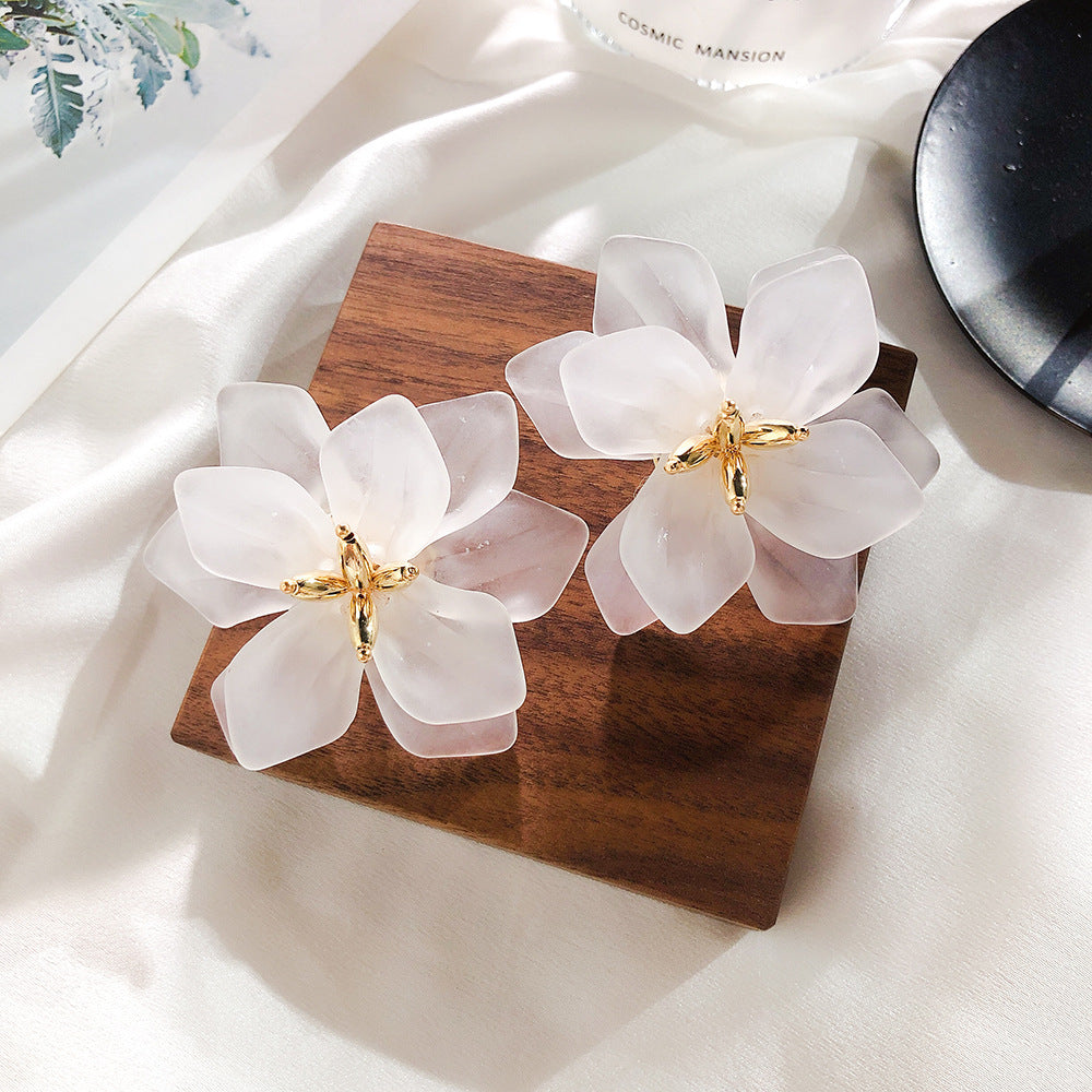 S925 Silver Needle Duplex Design Boucles d'oreilles fleur exagérées