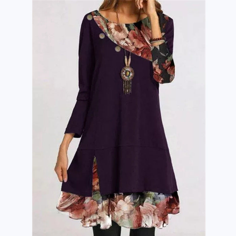 Vestido suelto con estampado de gasa a la moda para mujer