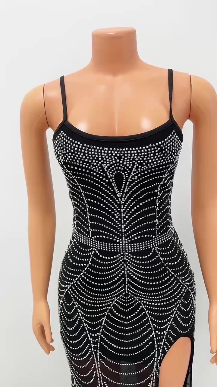 Robe de soirée à bretelles en maille pour boîte de nuit pour femmes