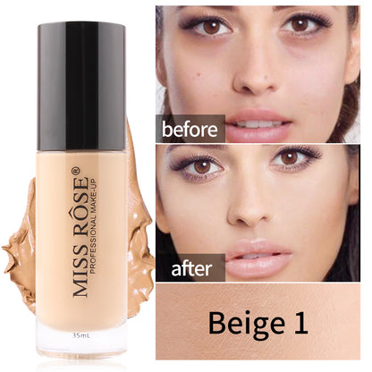 MISS ROSE Waterproof Oil Control Light Natural Long-lasting Concealer Liquid Foundation