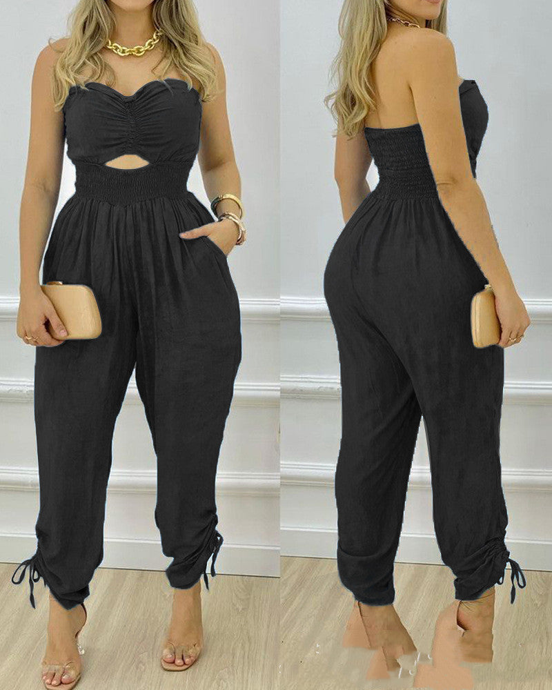 Women's New Blue Tube Top One-piece Trousers