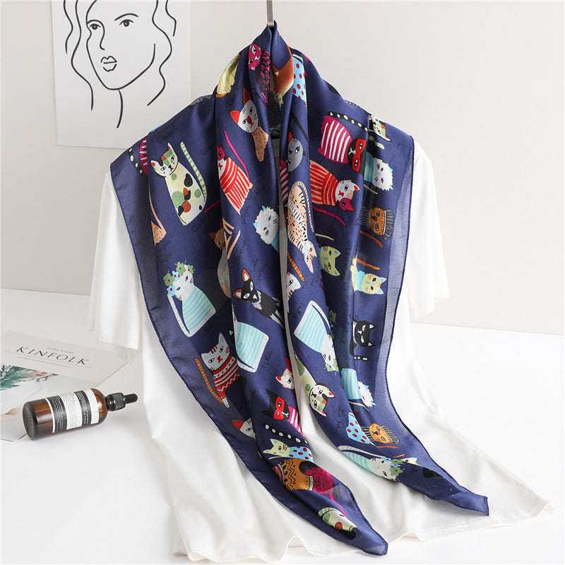 Dessin animé chat foulard en soie mode protection solaire