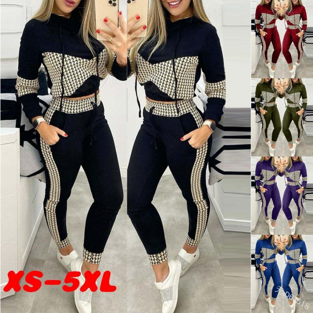 Women's Thousand Bird Print Casual Style Sports Suit