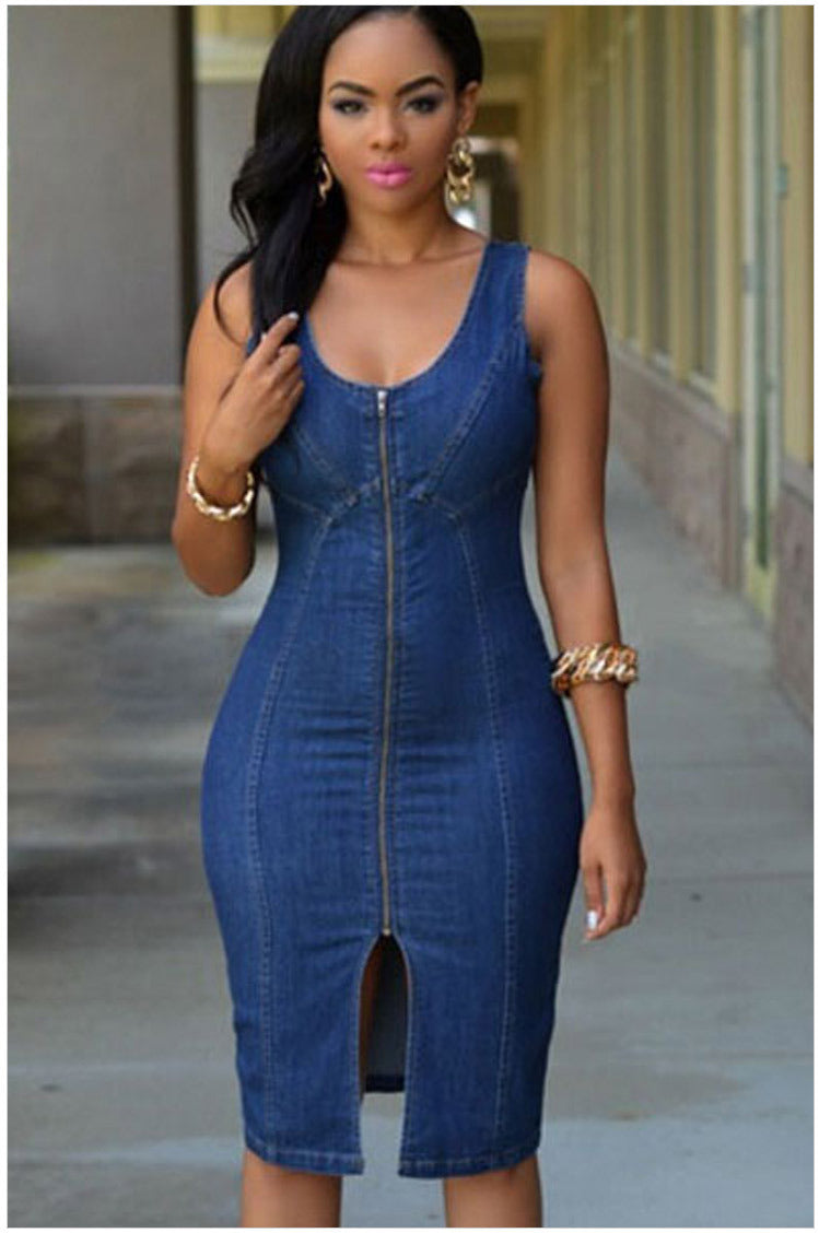 Slim-fit Zip Denim Mini Dress