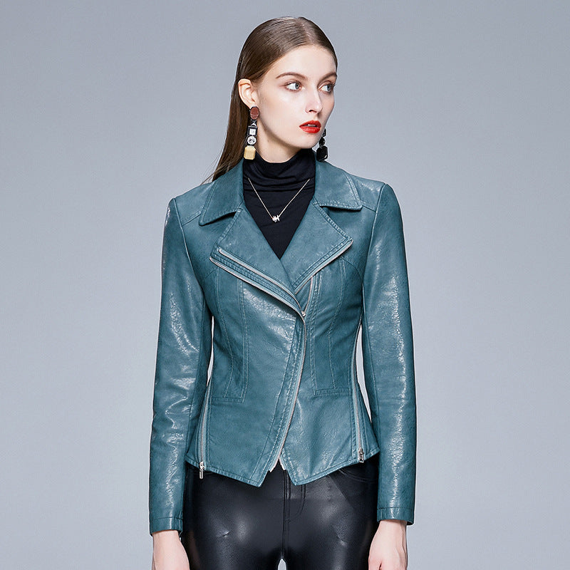 Slim-fit trendy PU ladies jacket leather jacket