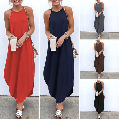 Women Sling Sleeveless Irregular Long Dress