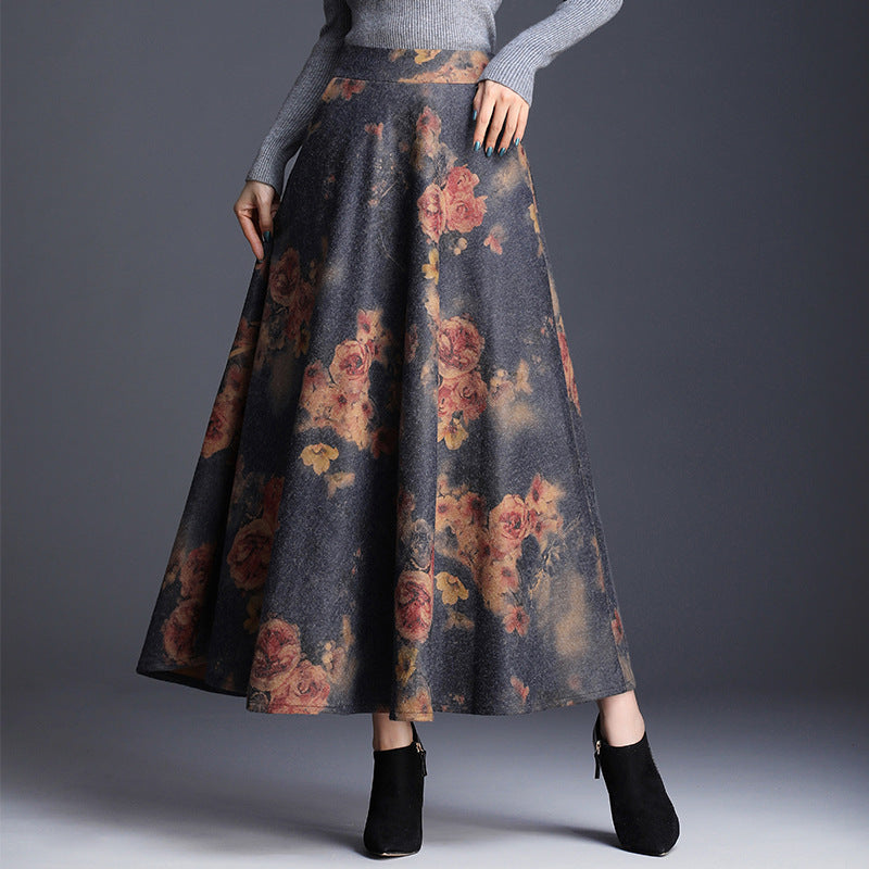 Woolen autumn and winter retro pleated skirt