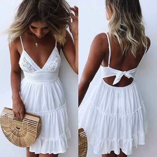 Women Lace Sling Stitching Dress