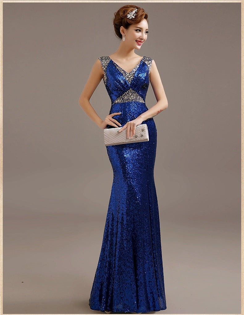 Nouveau printemps et coréen long banquet hiver robe de soirée dames vin costume mariée mode hôte robe femme