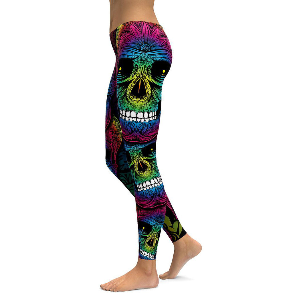 Rainbow Skull Leggings Mujer Tallas grandes Leggings Entrenamiento Casual Cintura alta Pantalones delgados S ~ 4XL Leggings de talla grande 
