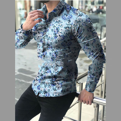 Camisa estampada de solapa de moda para hombre.