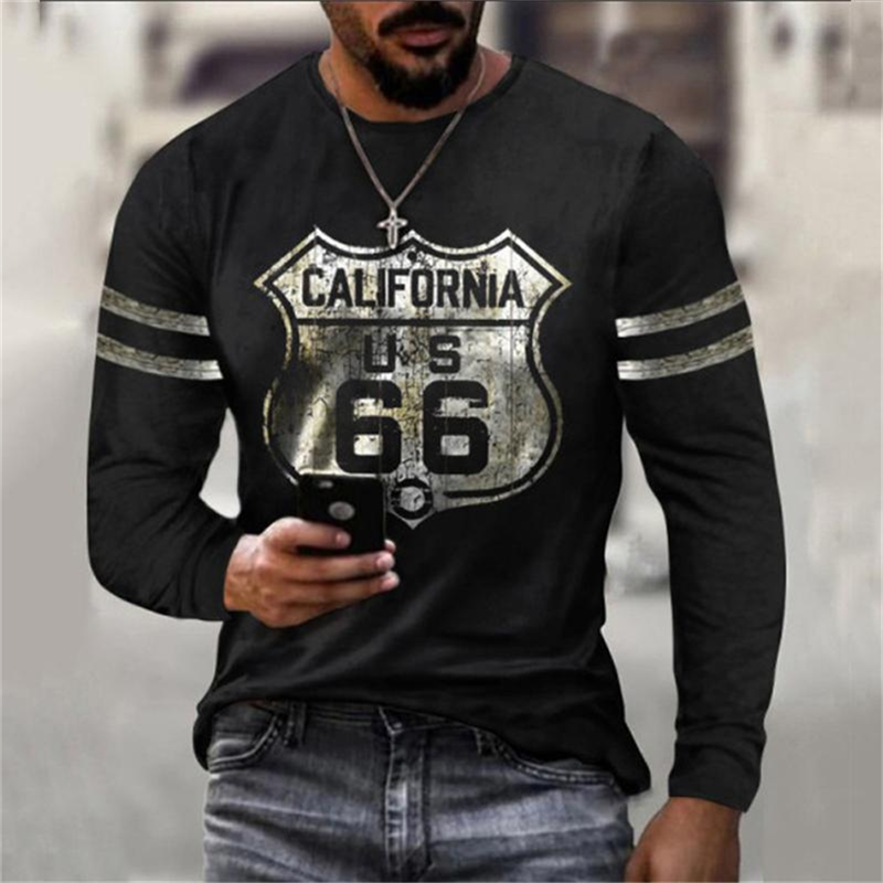 Patrón personalizado 66 Highway 3D Impresión digital Camiseta de manga corta