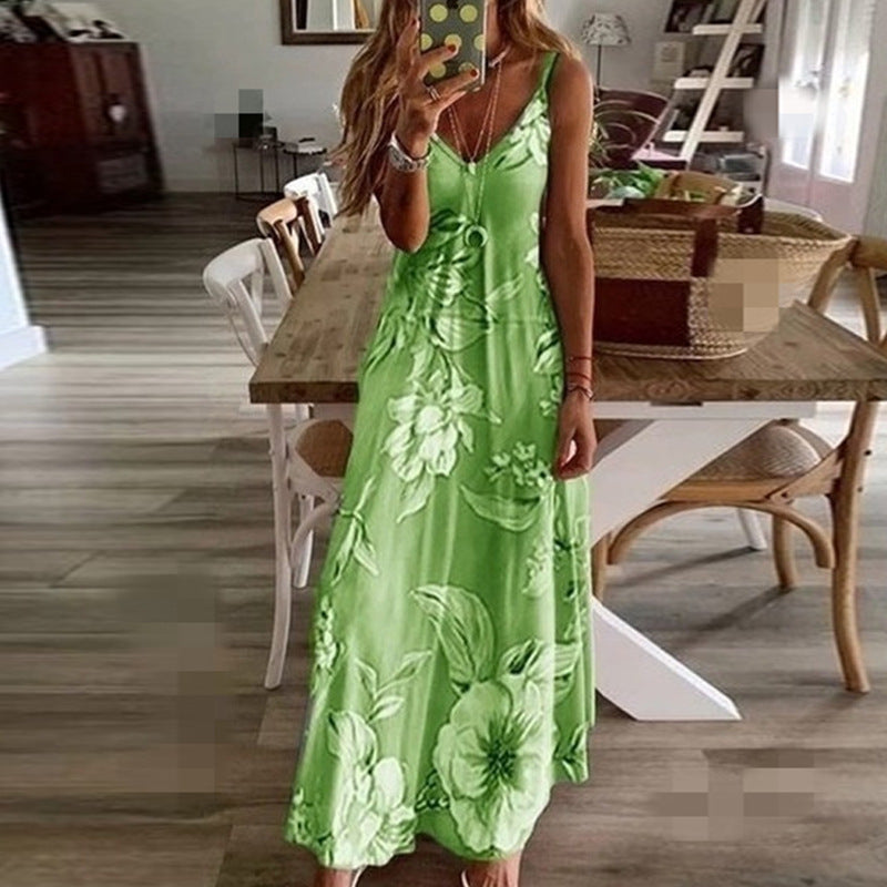 Vestido largo con falda y tirantes de flores para mujer