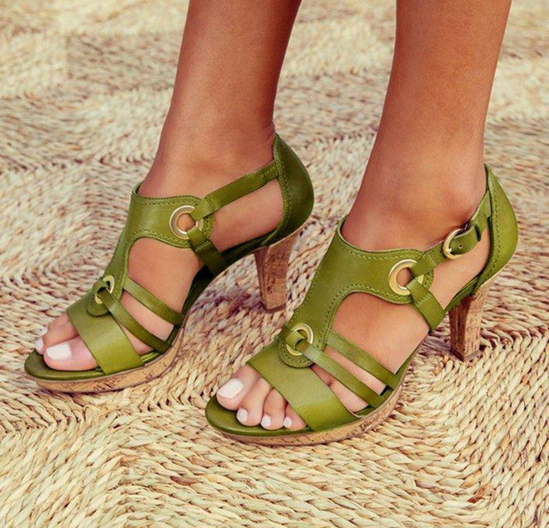 Sandalias de costura de cuero de tacón alto de moda
