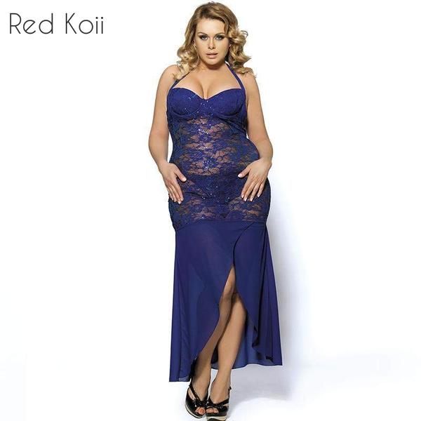 Vestido largo halter sin espalda de encaje de talla grande recién llegado