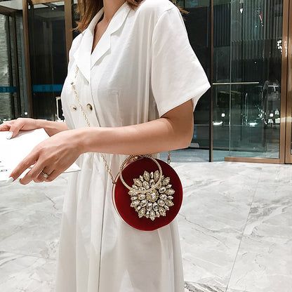 Women Evening Velvet Diamond Ring Clutch Bag