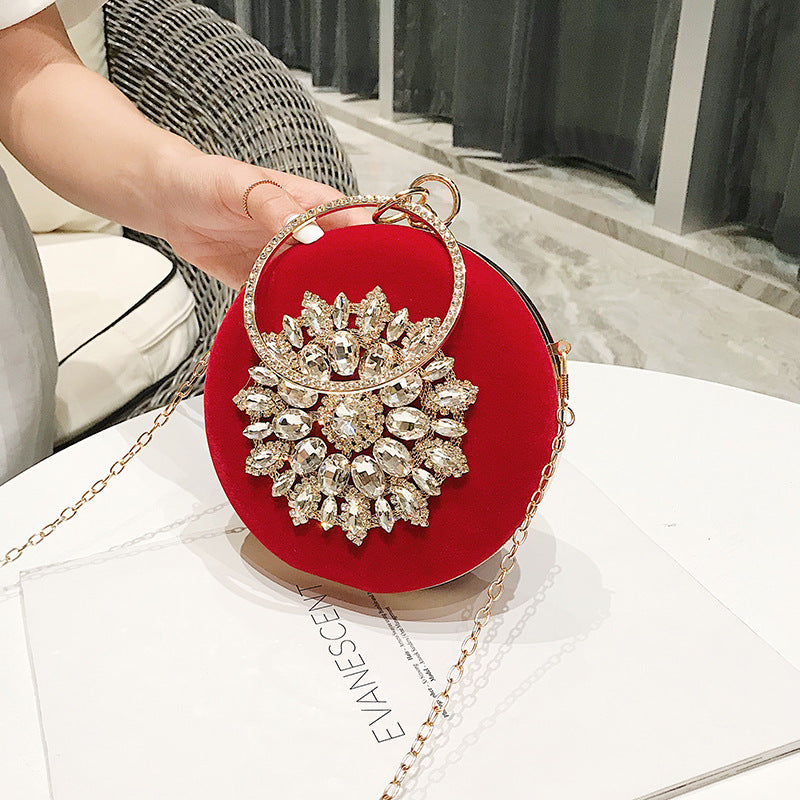 Women Evening Velvet Diamond Ring Clutch Bag