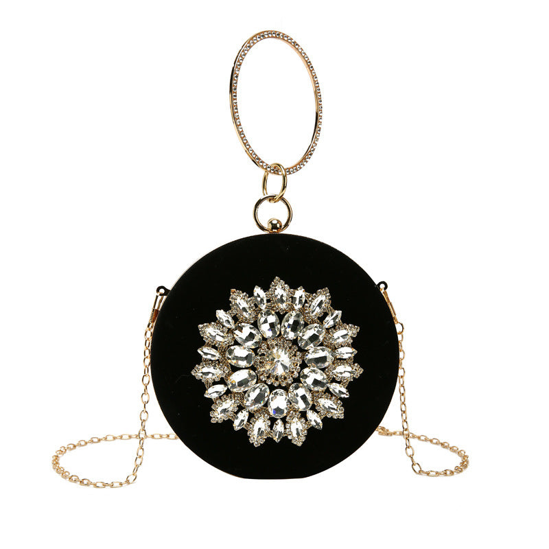 Women Evening Velvet Diamond Ring Clutch Bag