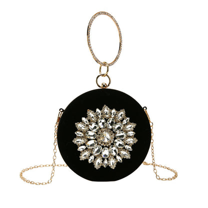 Women Evening Velvet Diamond Ring Clutch Bag