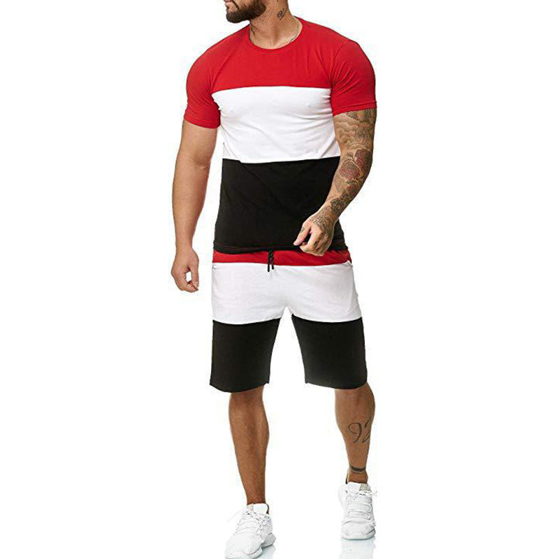 Splicing Short Sleeve Casual Sports Suit