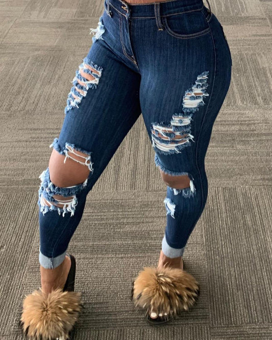 Explosion Style Ripped Denim Trousers