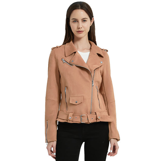 Giolshon Automne Fleurs Broderie PU Veste En Cuir Femmes