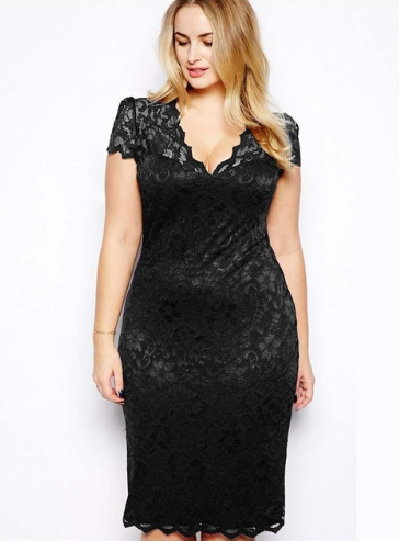 Bag hip V-Neck Short-SLeeve lace sexy Dress