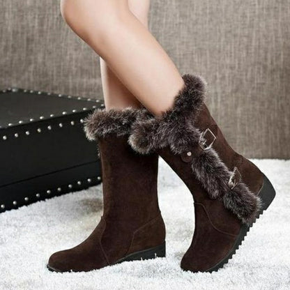 Botas a media pantorrilla de piel cálida casual para mujer de invierno marrón nuevo