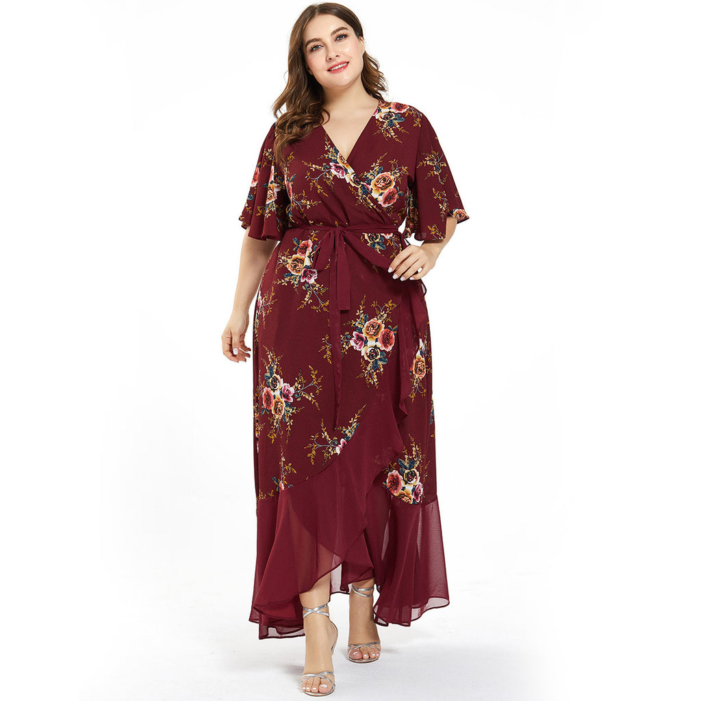 Vestido irregular dividido de moda con costuras de gasa estampada para mujer