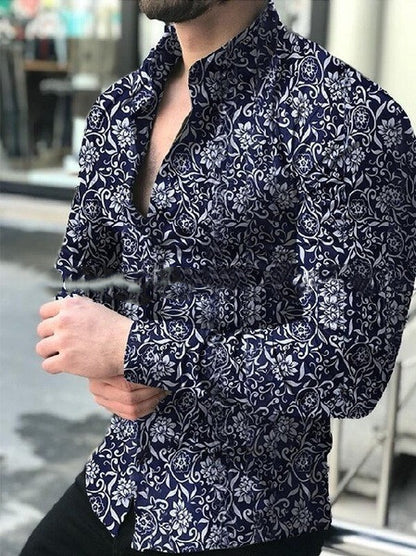 Camisa estampada de solapa de moda para hombre.