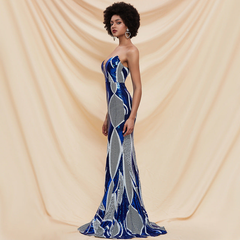 Robe de soirée tube bleu royal