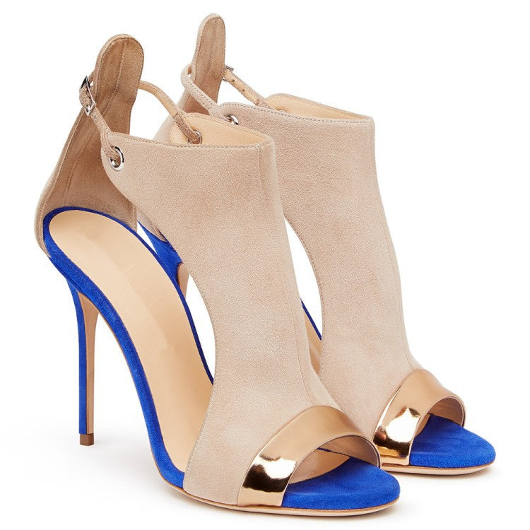 Women Fine Heel Buckle Belt Mouth Frosted Sandal