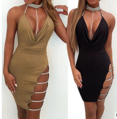 Bandage Bodycon Chocker Robe sans manches à col en V profond 