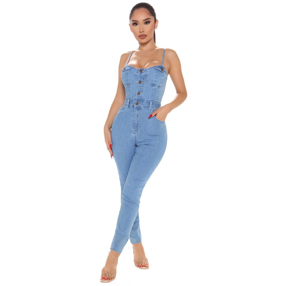 Casual Nightclub Women's High Elastic Denim Jumpsuit Summer