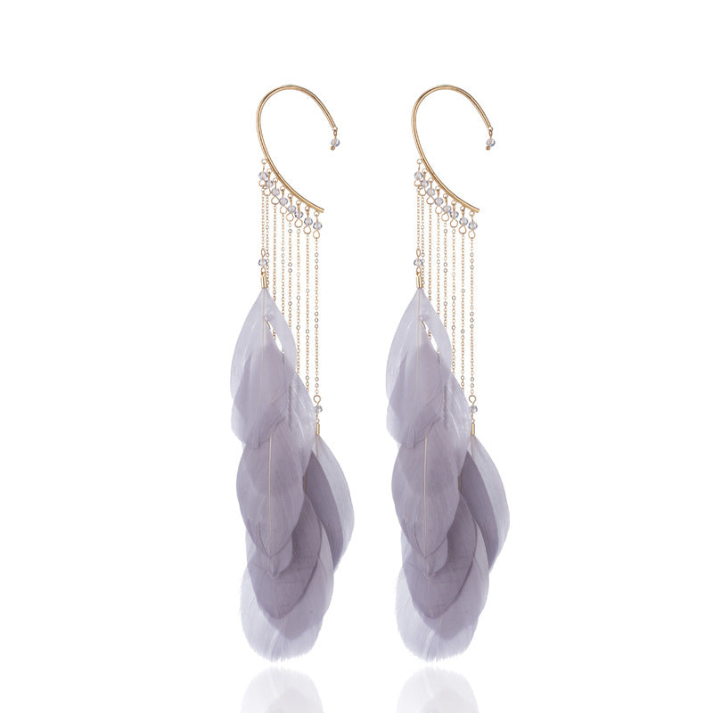 Boucles d'Oreilles Bohème Plume Pompon