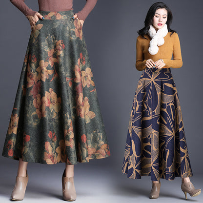 Woolen autumn and winter retro pleated skirt