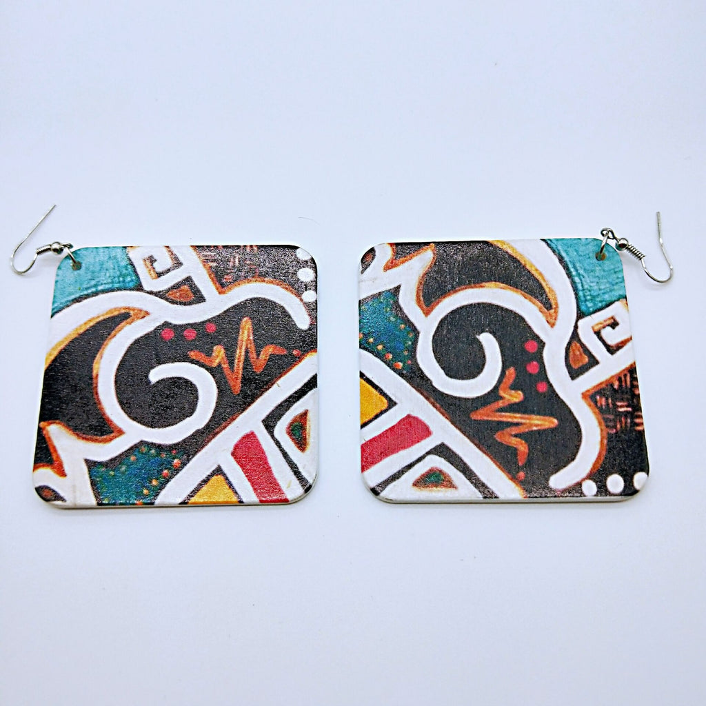 Vintage wooden square earrings