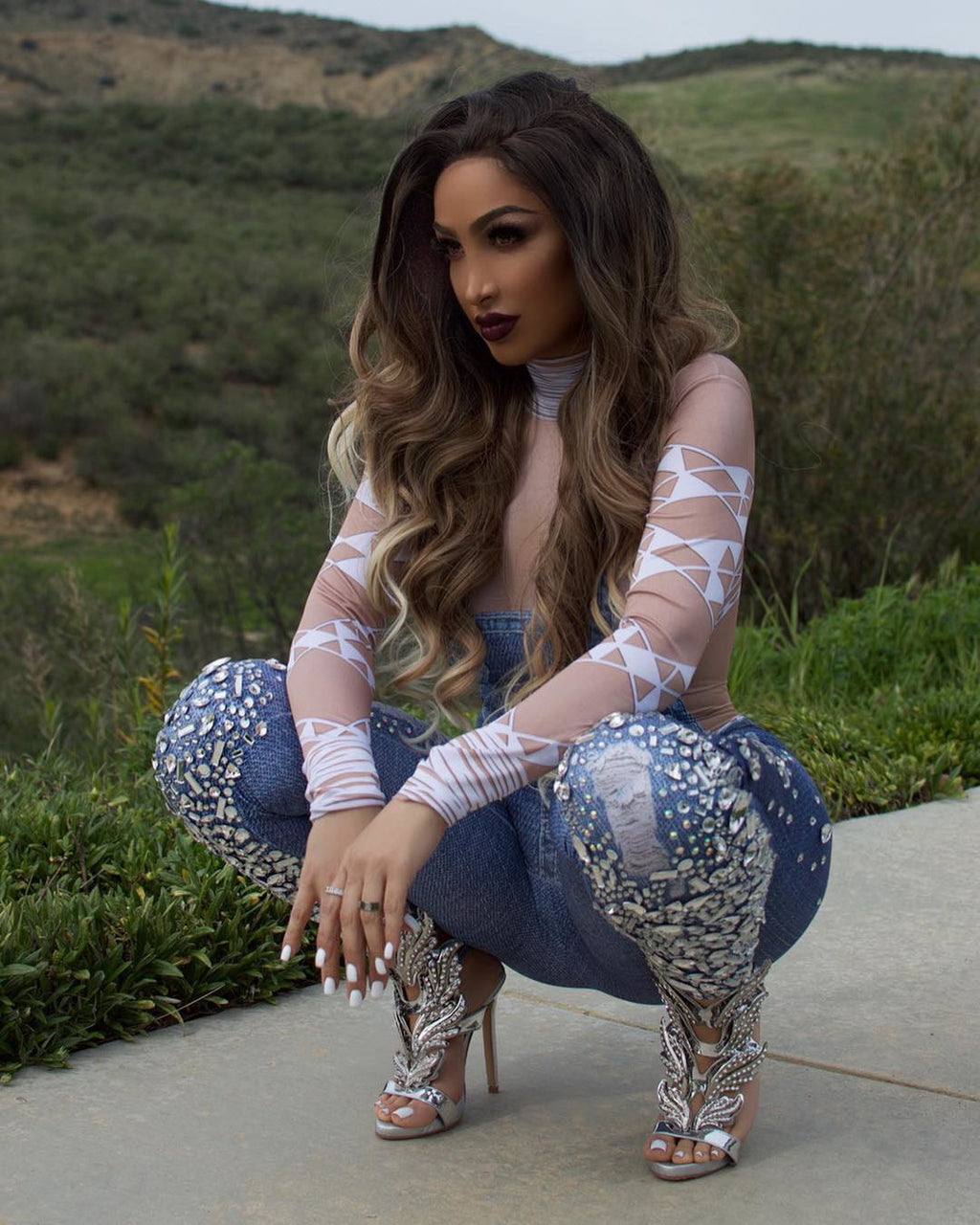 Combinaison imprimée à bretelles en denim à la mode