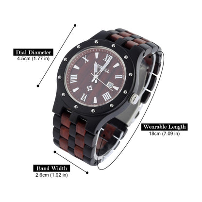 Men Luminous Hands Fashion Casual Auto Date Wooden Wristwatch