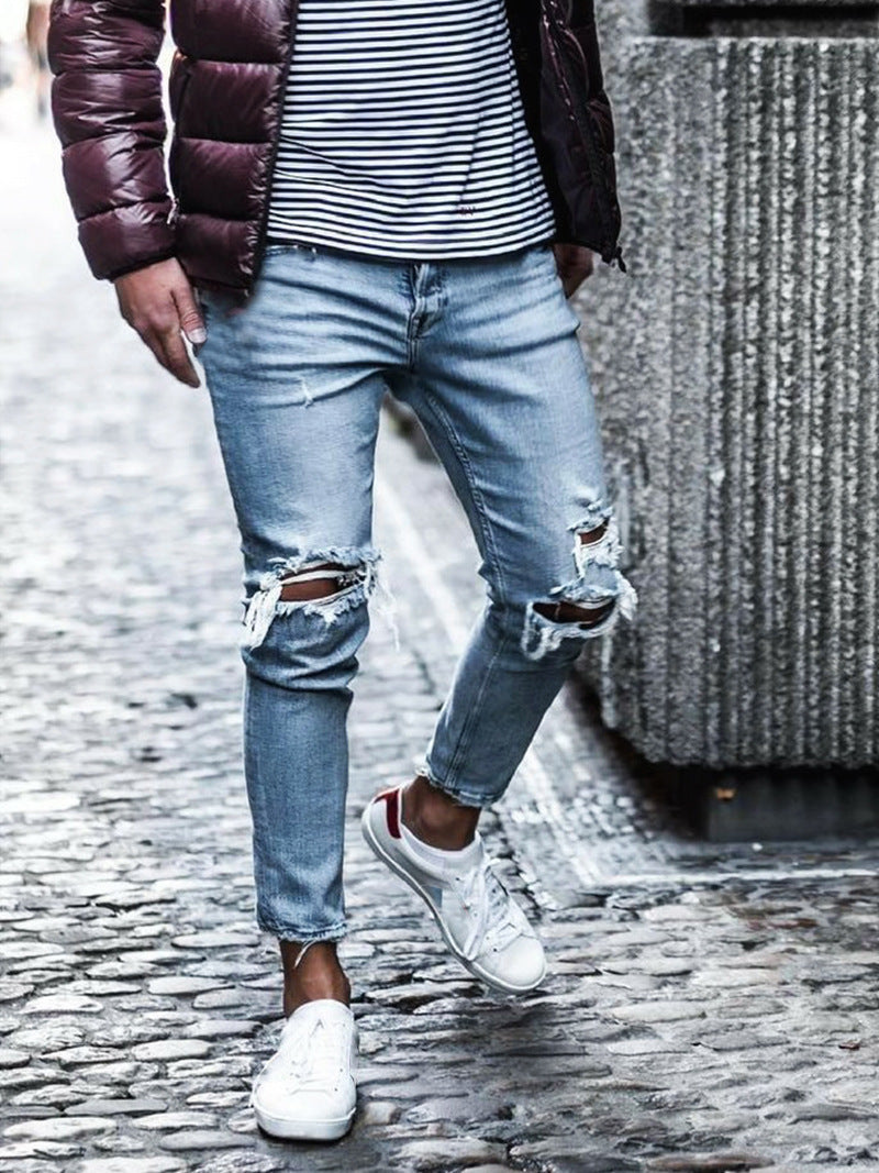 Jeans décontractés en denim déchiré pour hommes