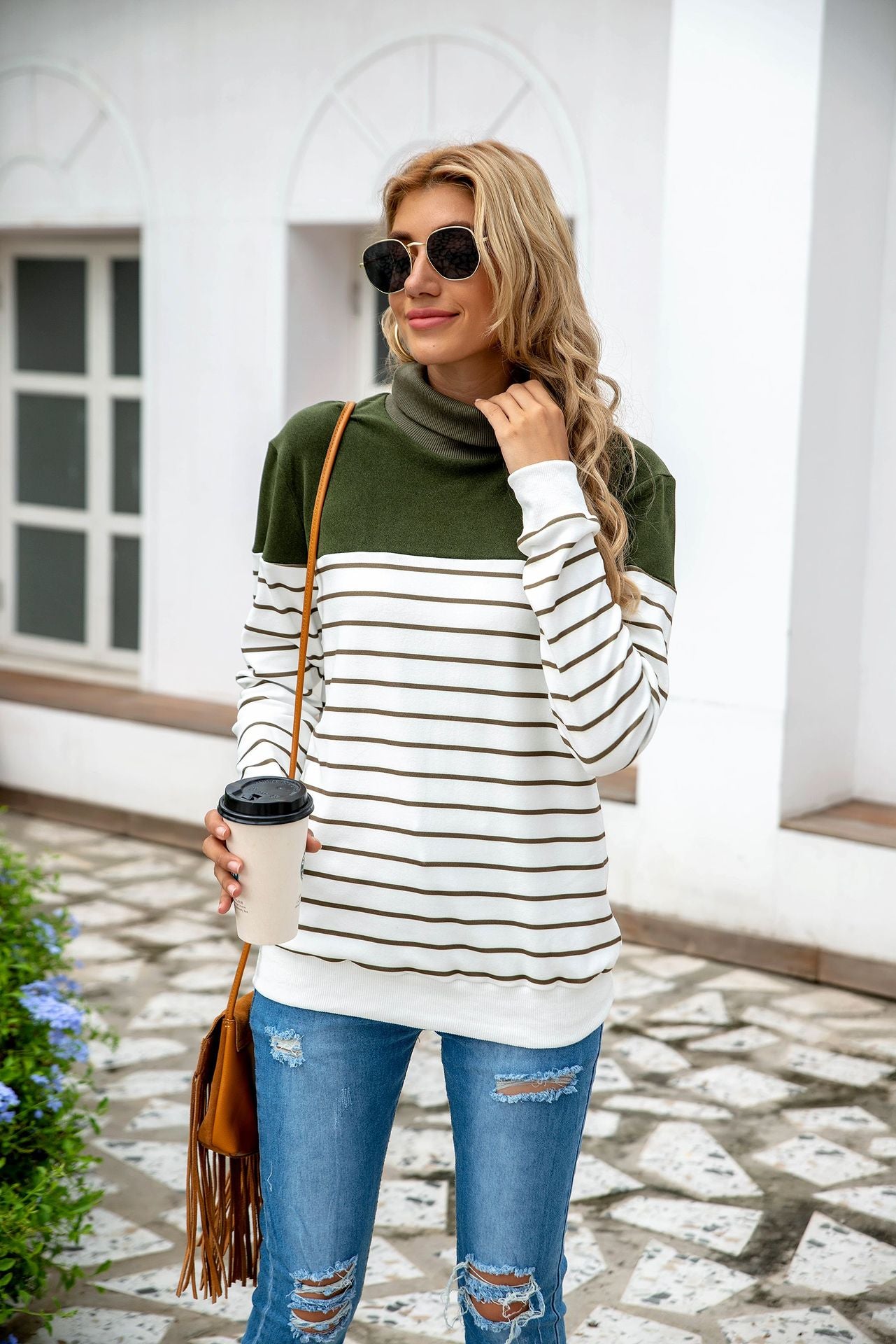 Striped suede sweater