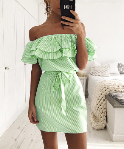 Ruffle Stripe Slim Dress