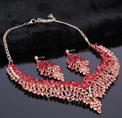 Full Rhinestone Color Clavicle Necklace Earrings Set