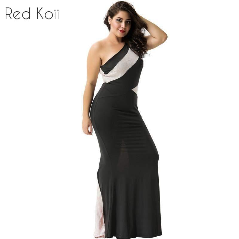 Épaule oblique vadrouille longue jupe dentelle épissage taille robe