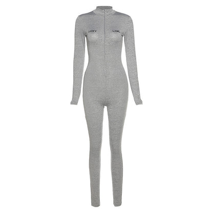 Autumn And Winter Women's Embroidered Tight-fitting Fashion Sports Jumpsuit