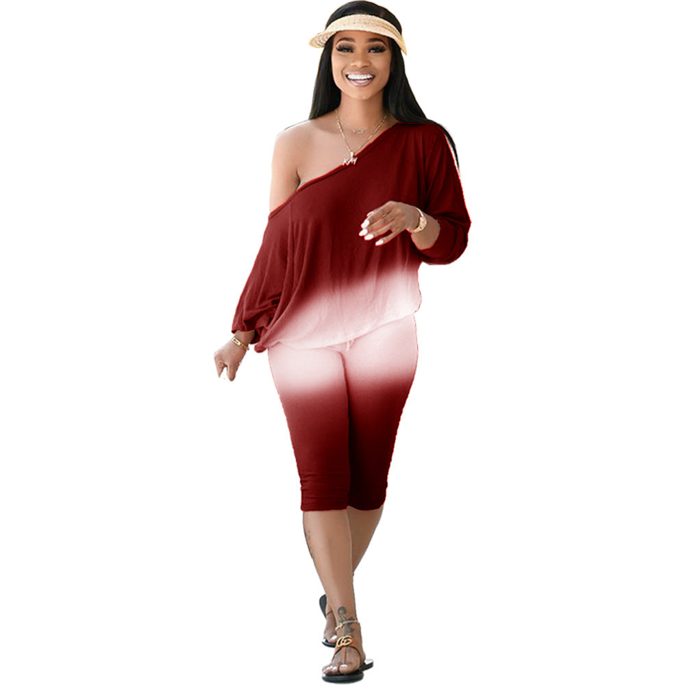 Costume deux pièces pour femme taille plus à épaules obliques